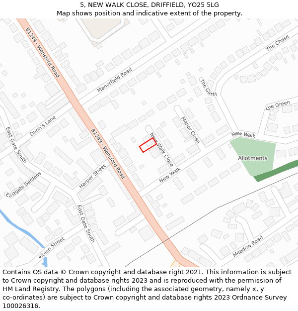 5, NEW WALK CLOSE, DRIFFIELD, YO25 5LG: Location map and indicative extent of plot