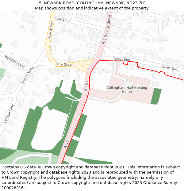 5, NEWARK ROAD, COLLINGHAM, NEWARK, NG23 7LE: Location map and indicative extent of plot