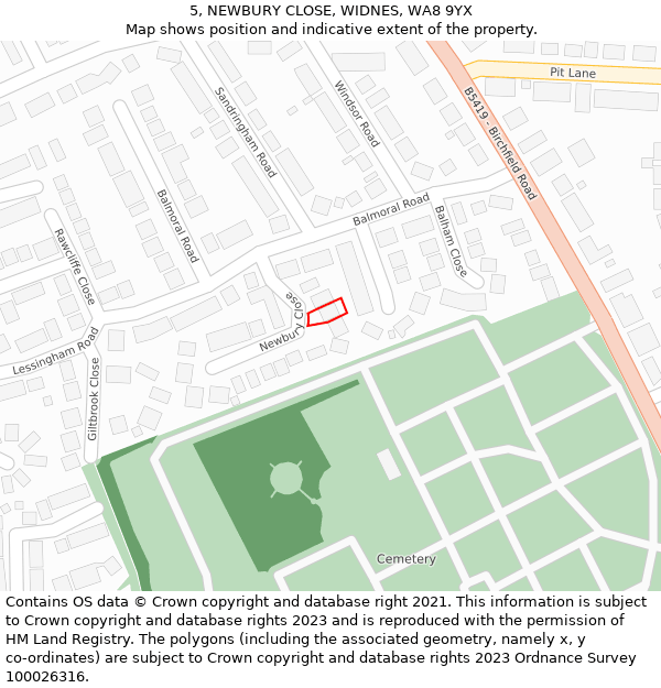 5, NEWBURY CLOSE, WIDNES, WA8 9YX: Location map and indicative extent of plot