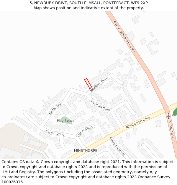 5, NEWBURY DRIVE, SOUTH ELMSALL, PONTEFRACT, WF9 2XP: Location map and indicative extent of plot