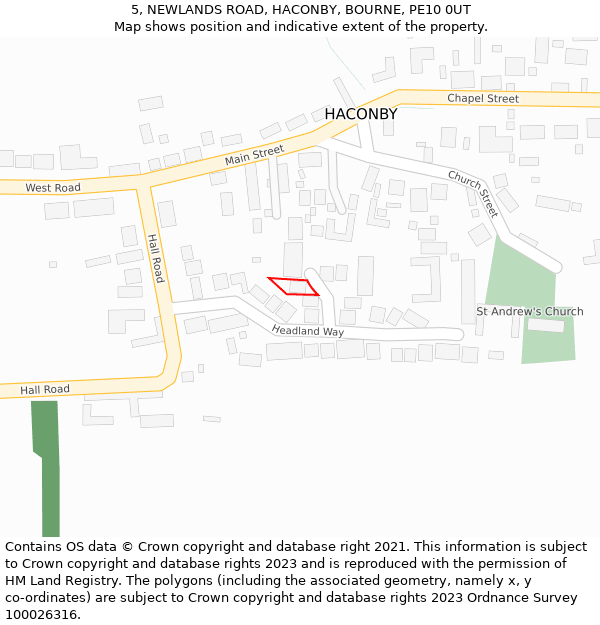 5, NEWLANDS ROAD, HACONBY, BOURNE, PE10 0UT: Location map and indicative extent of plot