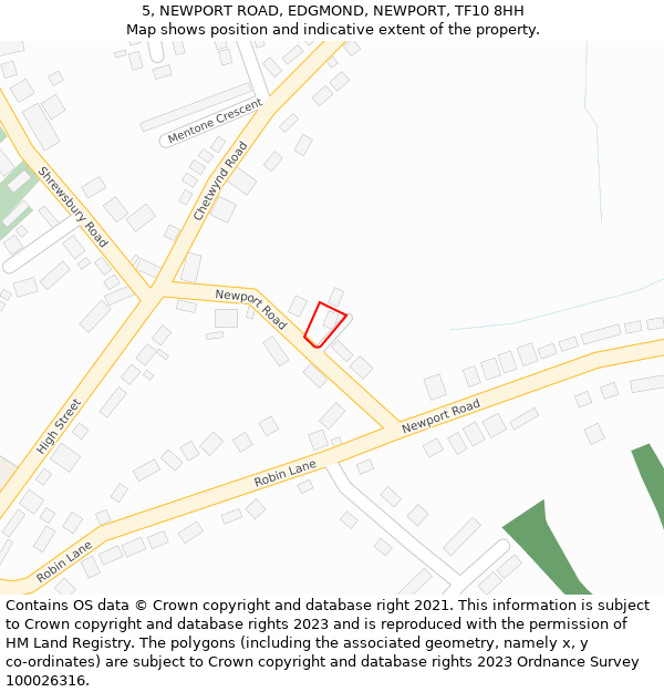5, NEWPORT ROAD, EDGMOND, NEWPORT, TF10 8HH: Location map and indicative extent of plot