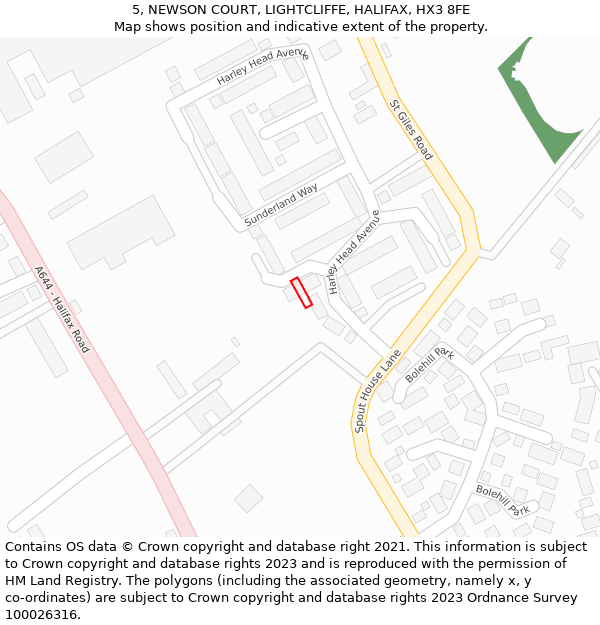 5, NEWSON COURT, LIGHTCLIFFE, HALIFAX, HX3 8FE: Location map and indicative extent of plot