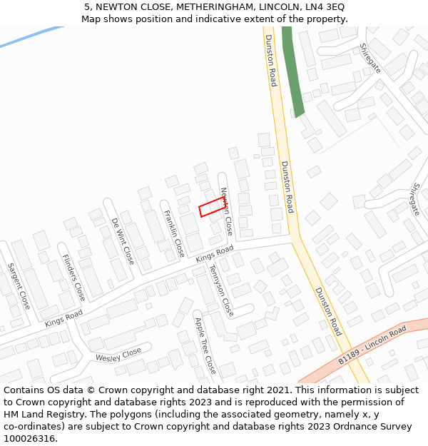 5, NEWTON CLOSE, METHERINGHAM, LINCOLN, LN4 3EQ: Location map and indicative extent of plot