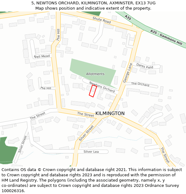 5, NEWTONS ORCHARD, KILMINGTON, AXMINSTER, EX13 7UG: Location map and indicative extent of plot