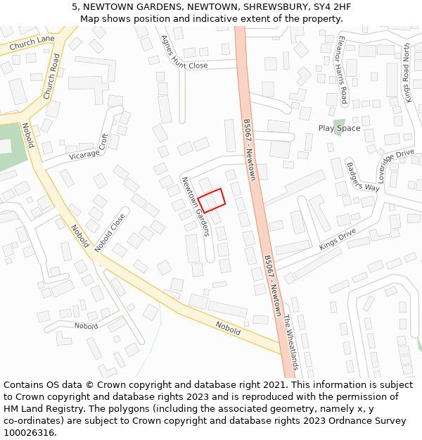 5, NEWTOWN GARDENS, NEWTOWN, SHREWSBURY, SY4 2HF: Location map and indicative extent of plot