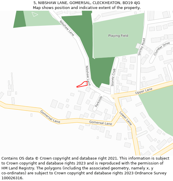 5, NIBSHAW LANE, GOMERSAL, CLECKHEATON, BD19 4JG: Location map and indicative extent of plot