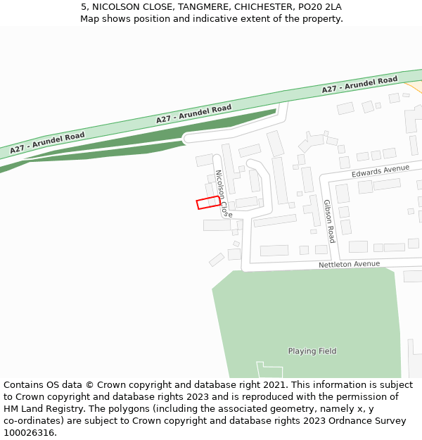 5, NICOLSON CLOSE, TANGMERE, CHICHESTER, PO20 2LA: Location map and indicative extent of plot