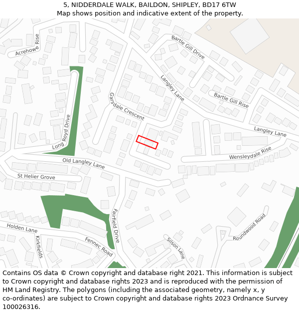 5, NIDDERDALE WALK, BAILDON, SHIPLEY, BD17 6TW: Location map and indicative extent of plot