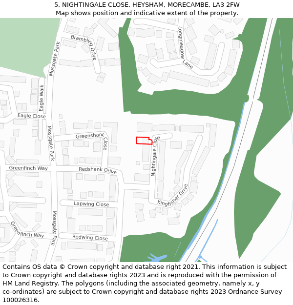 5, NIGHTINGALE CLOSE, HEYSHAM, MORECAMBE, LA3 2FW: Location map and indicative extent of plot