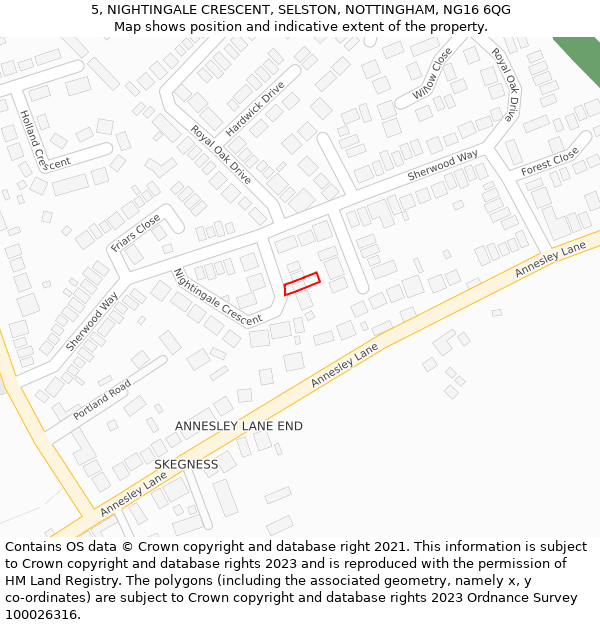 5, NIGHTINGALE CRESCENT, SELSTON, NOTTINGHAM, NG16 6QG: Location map and indicative extent of plot