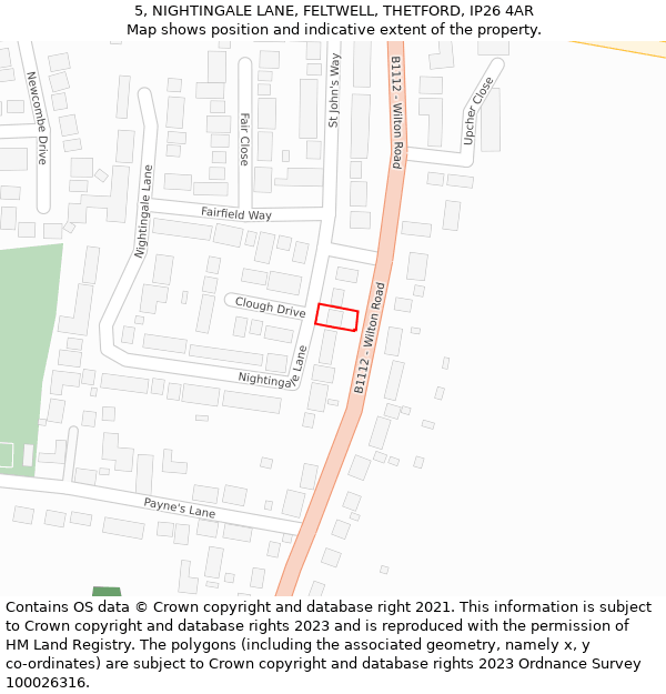 5, NIGHTINGALE LANE, FELTWELL, THETFORD, IP26 4AR: Location map and indicative extent of plot