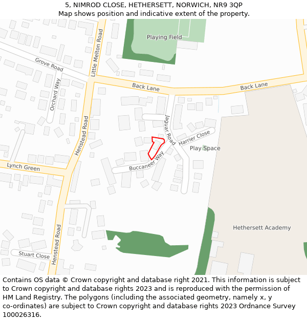 5, NIMROD CLOSE, HETHERSETT, NORWICH, NR9 3QP: Location map and indicative extent of plot