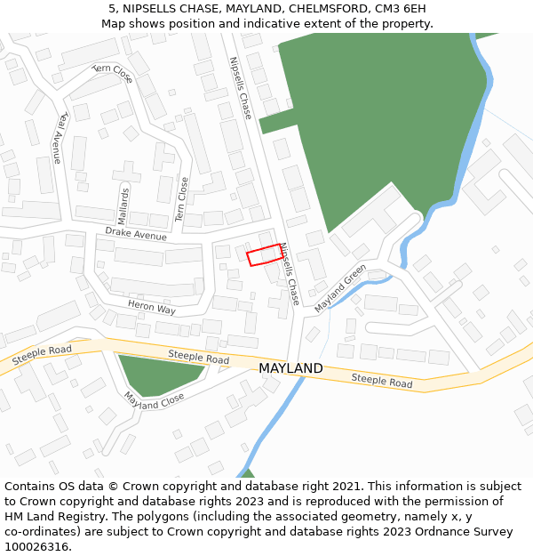 5, NIPSELLS CHASE, MAYLAND, CHELMSFORD, CM3 6EH: Location map and indicative extent of plot