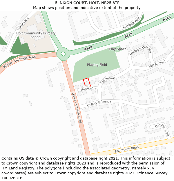 5, NIXON COURT, HOLT, NR25 6TF: Location map and indicative extent of plot