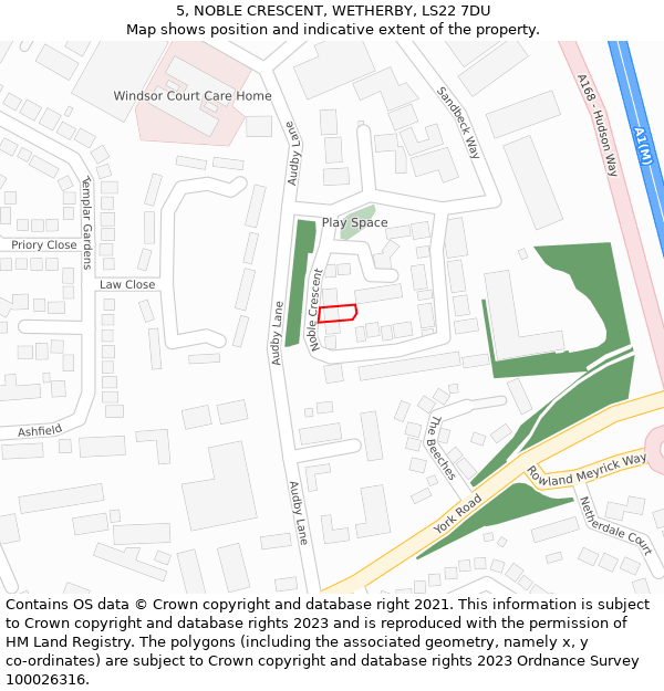5, NOBLE CRESCENT, WETHERBY, LS22 7DU: Location map and indicative extent of plot