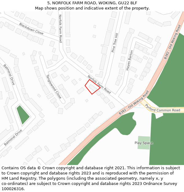 5, NORFOLK FARM ROAD, WOKING, GU22 8LF: Location map and indicative extent of plot