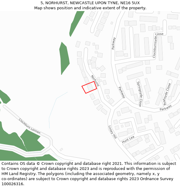 5, NORHURST, NEWCASTLE UPON TYNE, NE16 5UX: Location map and indicative extent of plot