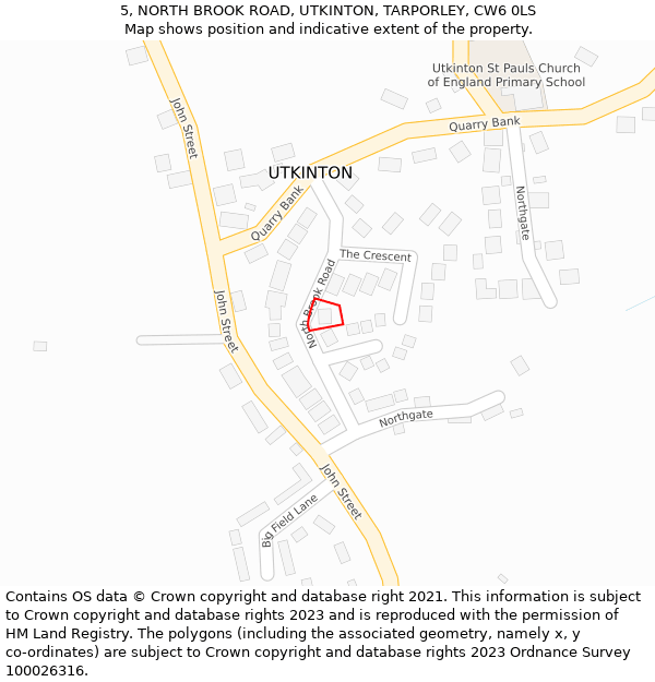 5, NORTH BROOK ROAD, UTKINTON, TARPORLEY, CW6 0LS: Location map and indicative extent of plot