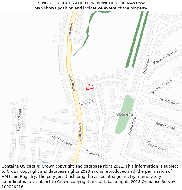 5, NORTH CROFT, ATHERTON, MANCHESTER, M46 0SW: Location map and indicative extent of plot