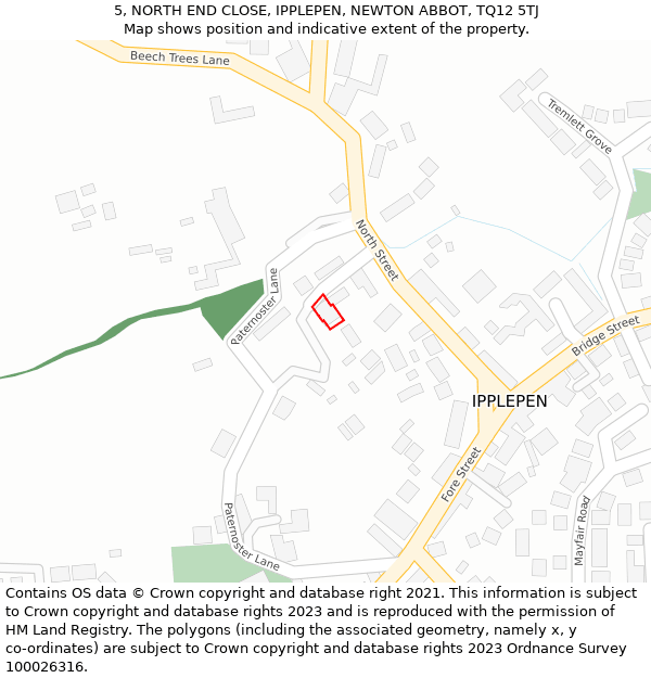5, NORTH END CLOSE, IPPLEPEN, NEWTON ABBOT, TQ12 5TJ: Location map and indicative extent of plot