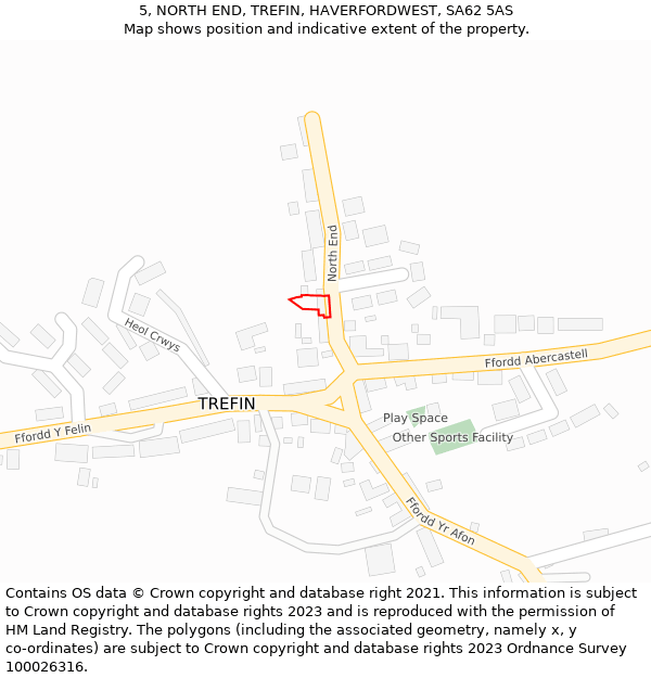 5, NORTH END, TREFIN, HAVERFORDWEST, SA62 5AS: Location map and indicative extent of plot