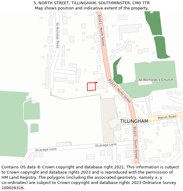 5, NORTH STREET, TILLINGHAM, SOUTHMINSTER, CM0 7TR: Location map and indicative extent of plot