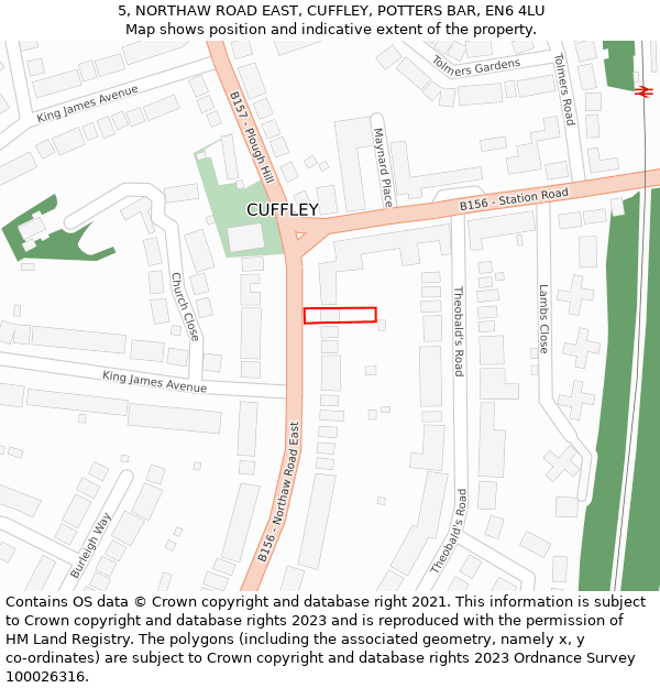 5, NORTHAW ROAD EAST, CUFFLEY, POTTERS BAR, EN6 4LU: Location map and indicative extent of plot