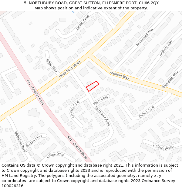 5, NORTHBURY ROAD, GREAT SUTTON, ELLESMERE PORT, CH66 2QY: Location map and indicative extent of plot