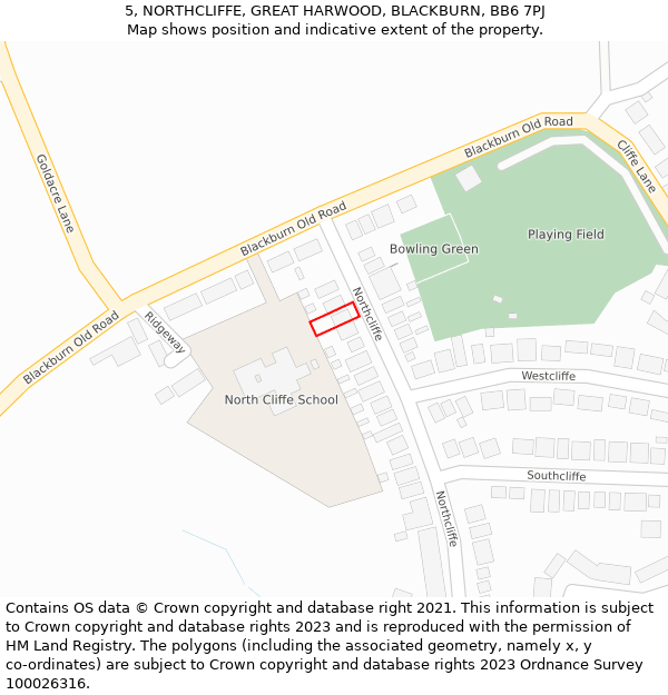 5, NORTHCLIFFE, GREAT HARWOOD, BLACKBURN, BB6 7PJ: Location map and indicative extent of plot