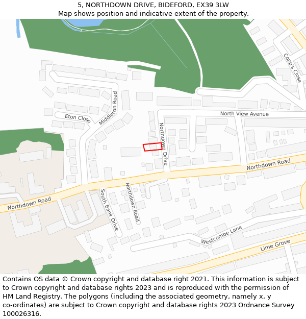 5, NORTHDOWN DRIVE, BIDEFORD, EX39 3LW: Location map and indicative extent of plot