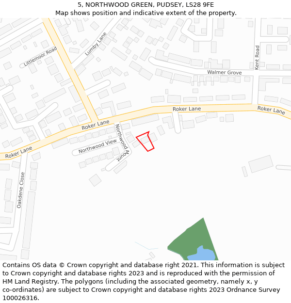 5, NORTHWOOD GREEN, PUDSEY, LS28 9FE: Location map and indicative extent of plot
