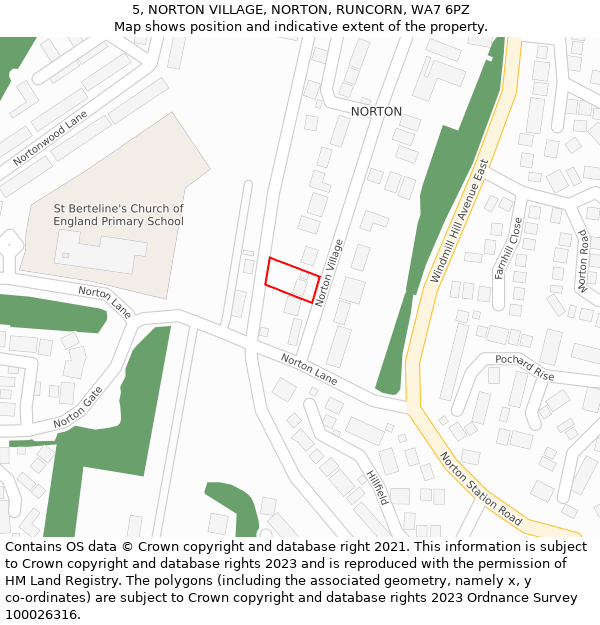 5, NORTON VILLAGE, NORTON, RUNCORN, WA7 6PZ: Location map and indicative extent of plot