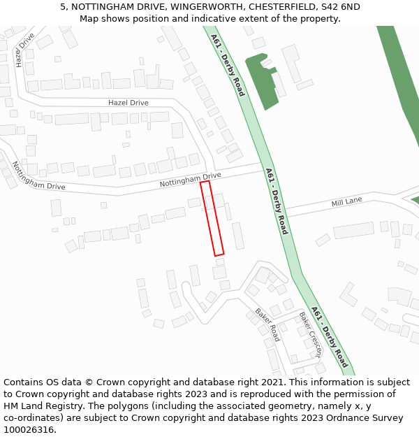 5, NOTTINGHAM DRIVE, WINGERWORTH, CHESTERFIELD, S42 6ND: Location map and indicative extent of plot