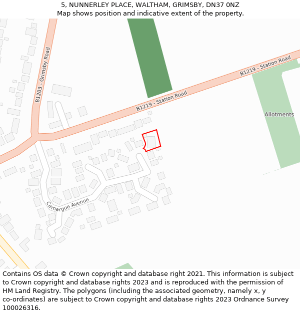 5, NUNNERLEY PLACE, WALTHAM, GRIMSBY, DN37 0NZ: Location map and indicative extent of plot