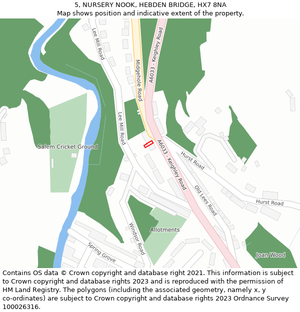 5, NURSERY NOOK, HEBDEN BRIDGE, HX7 8NA: Location map and indicative extent of plot