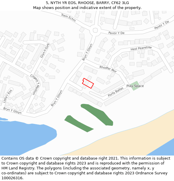 5, NYTH YR EOS, RHOOSE, BARRY, CF62 3LG: Location map and indicative extent of plot