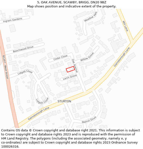 5, OAK AVENUE, SCAWBY, BRIGG, DN20 9BZ: Location map and indicative extent of plot