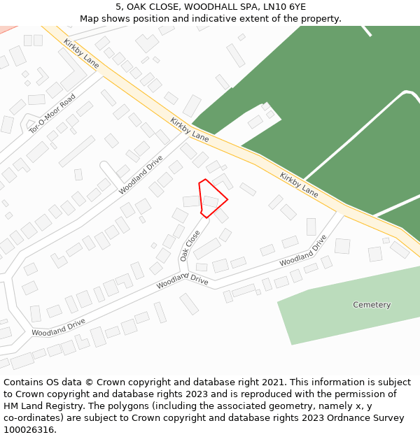 5, OAK CLOSE, WOODHALL SPA, LN10 6YE: Location map and indicative extent of plot