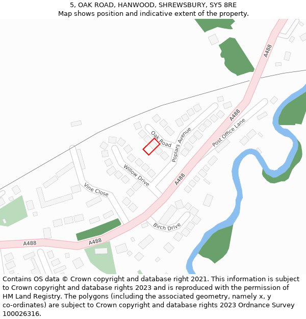 5, OAK ROAD, HANWOOD, SHREWSBURY, SY5 8RE: Location map and indicative extent of plot