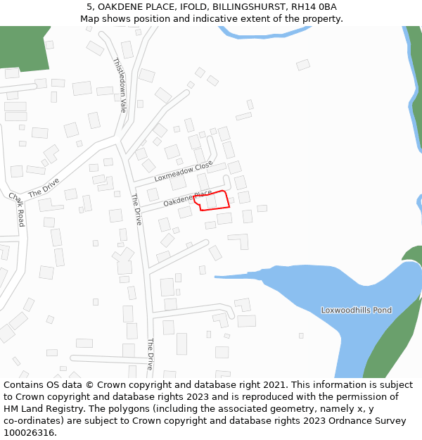 5, OAKDENE PLACE, IFOLD, BILLINGSHURST, RH14 0BA: Location map and indicative extent of plot