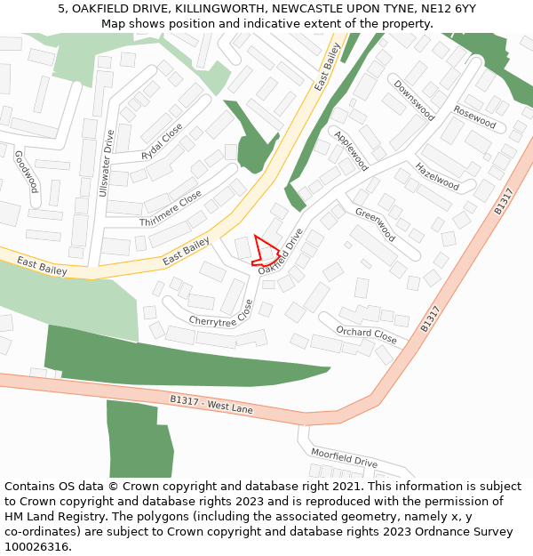 5, OAKFIELD DRIVE, KILLINGWORTH, NEWCASTLE UPON TYNE, NE12 6YY: Location map and indicative extent of plot