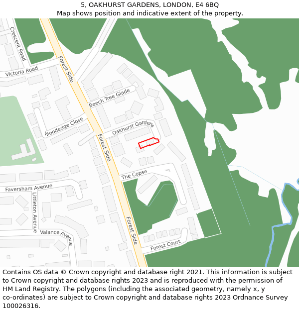 5, OAKHURST GARDENS, LONDON, E4 6BQ: Location map and indicative extent of plot