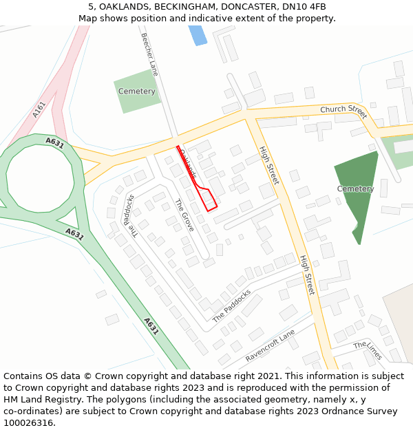 5, OAKLANDS, BECKINGHAM, DONCASTER, DN10 4FB: Location map and indicative extent of plot