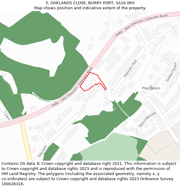 5, OAKLANDS CLOSE, BURRY PORT, SA16 0RX: Location map and indicative extent of plot