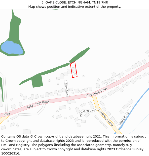 5, OAKS CLOSE, ETCHINGHAM, TN19 7NR: Location map and indicative extent of plot