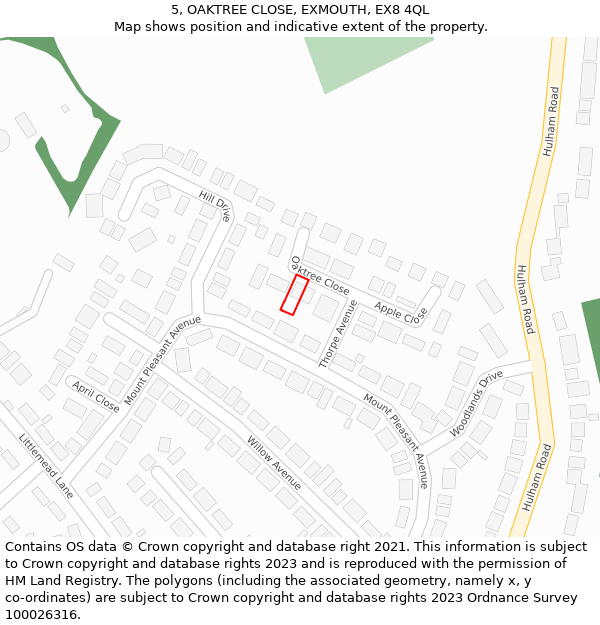 5, OAKTREE CLOSE, EXMOUTH, EX8 4QL: Location map and indicative extent of plot