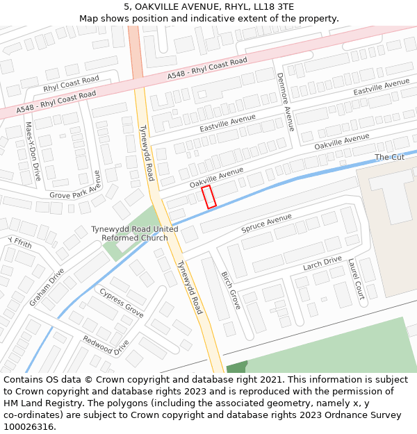 5, OAKVILLE AVENUE, RHYL, LL18 3TE: Location map and indicative extent of plot