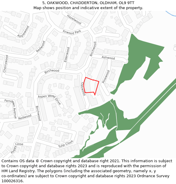 5, OAKWOOD, CHADDERTON, OLDHAM, OL9 9TT: Location map and indicative extent of plot