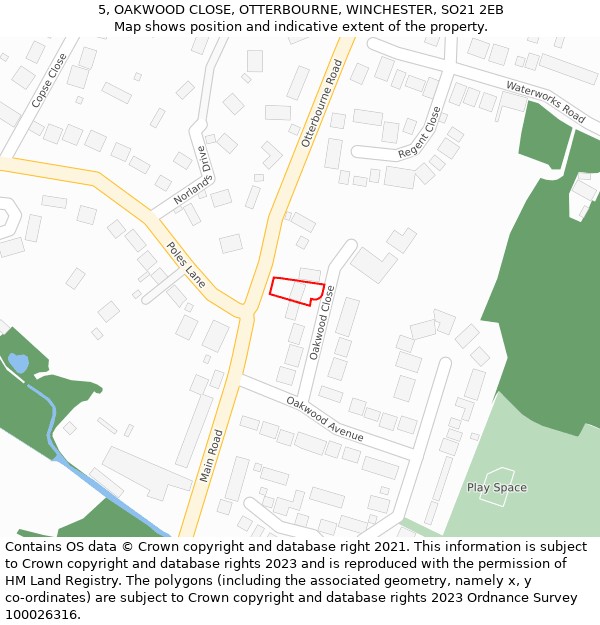 5, OAKWOOD CLOSE, OTTERBOURNE, WINCHESTER, SO21 2EB: Location map and indicative extent of plot